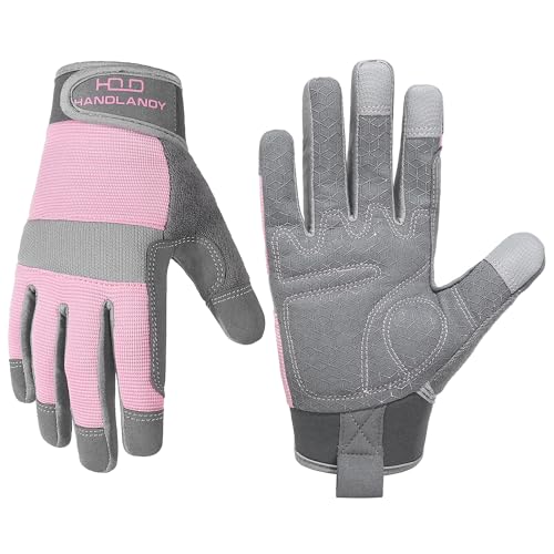 HANDLANDY Womens Work Gloves with Grip, Safety...
