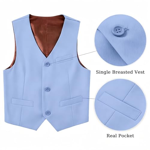 Image of Boys' Vest Slim Formal Suit Vest for Wedding Homecoming with Pockets Adjustable Back Strap, Size 2-20 Years