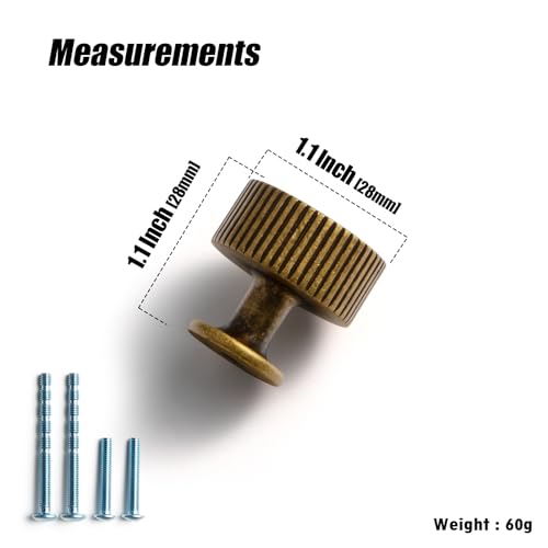 Goo-Ki Vintage Retro Antique Brass Zinc Alloy Cabinet Knob - Single Hole Striped Decorations Cabinet Pull Hardware for Bedroom, Kitchen, 6 Pack - Image 3