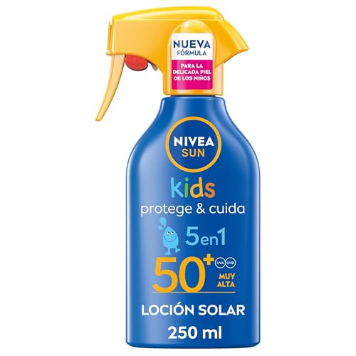 NIVEA SUN Protege & Cuida Kids - Spray FP50+ - Protector Solar Infantil - Protección UVA/UVB Alta - Resistente al Agua - Hidratación Profunda - Aplicación Sencilla - Piel Sensible Para Niños - 250 ml