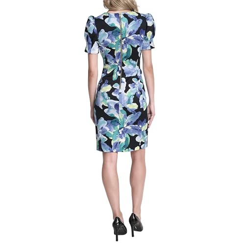Image of DKNY Women's Short Puff Sleeve Knee Length Sheath Dress with Exposed Back Zipper