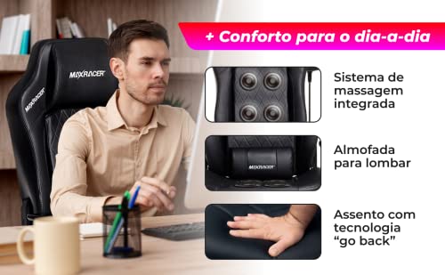 MAX RACER- Cadeira Gamer Massageadora Bunker-SMI Regen -Poltronas Gamer de Aço, Cadeira Ergonômica -