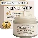 Beef Tallow Face Cream – Organic Grass-Fed Whipped Tallow Moisturizer with Bakuchiol & Collagen for Wrinkles, Firming, Hydration & Brightening – Anti-Aging Retinol Alternative for Sensitive Skin