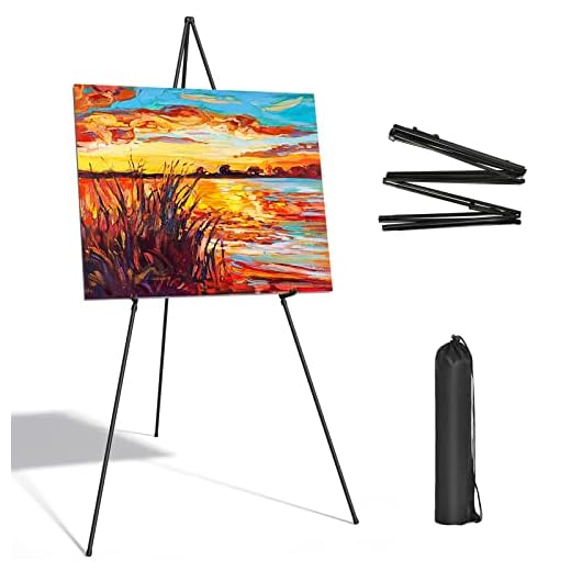 SunyesYo Display Black Easel Stand - 63" Artist Instant Tripod Collapsible Portable Floor Easel - Adjustable Art Poster Easy Folding Metal Stand for Display Show, Wedding, Painting