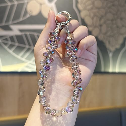 Image of TENOC Beaded Phone Wrist Strap, Purple | Cellphone Lanyard Chain, Sparkling Wristlet Bracelet, For Women