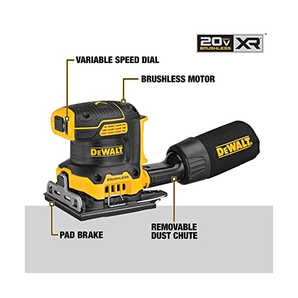 DEWALT 20V MAX* XR Palm Sander, Sheet, Variable Speed, 1/4Inch, Tool Only (DCW200B) Artistic