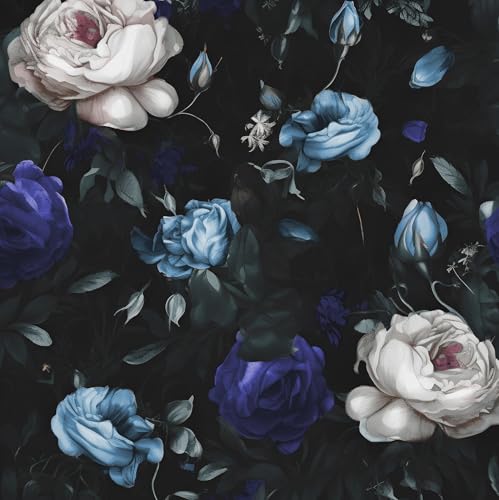 Laatse Gothic Dark Blue Rose Floral Wallpaper Peel and Stick 17.5"x118"