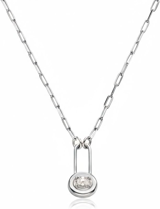 Lock & Luna Charm Necklace - Emerald, Oval or Round Cut Diamond or Moissanite Stone - Engraving Options - Adjustable Chain Length