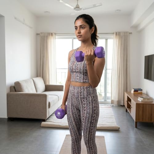 Image of KAKSS Neoprene Dumbbells Set, 4kg (2 x 2kg), Purple Hex Dumbbells with Easy-Grip Coated Finish, Cast Iron Hand Weights for Home Gym Equipment and Fitness Training for Women and Men