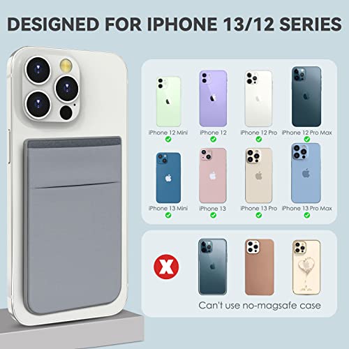 Cloudvalley Magnetic Card Wallet Designed For Iphone Magsafe, Stretchy Lycra Double Pocket Credit Id Card Holder Case For Back Of Iphone 14 / Iphone 13 & 12 Series, Mag Safe Base Accessories, Gray #TOP2