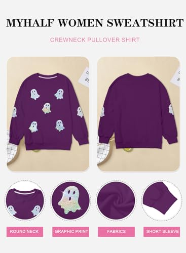 Halloween Sweatshirts Women Colorful Sequin Ghost Graphic Pullover Shirt - image 6