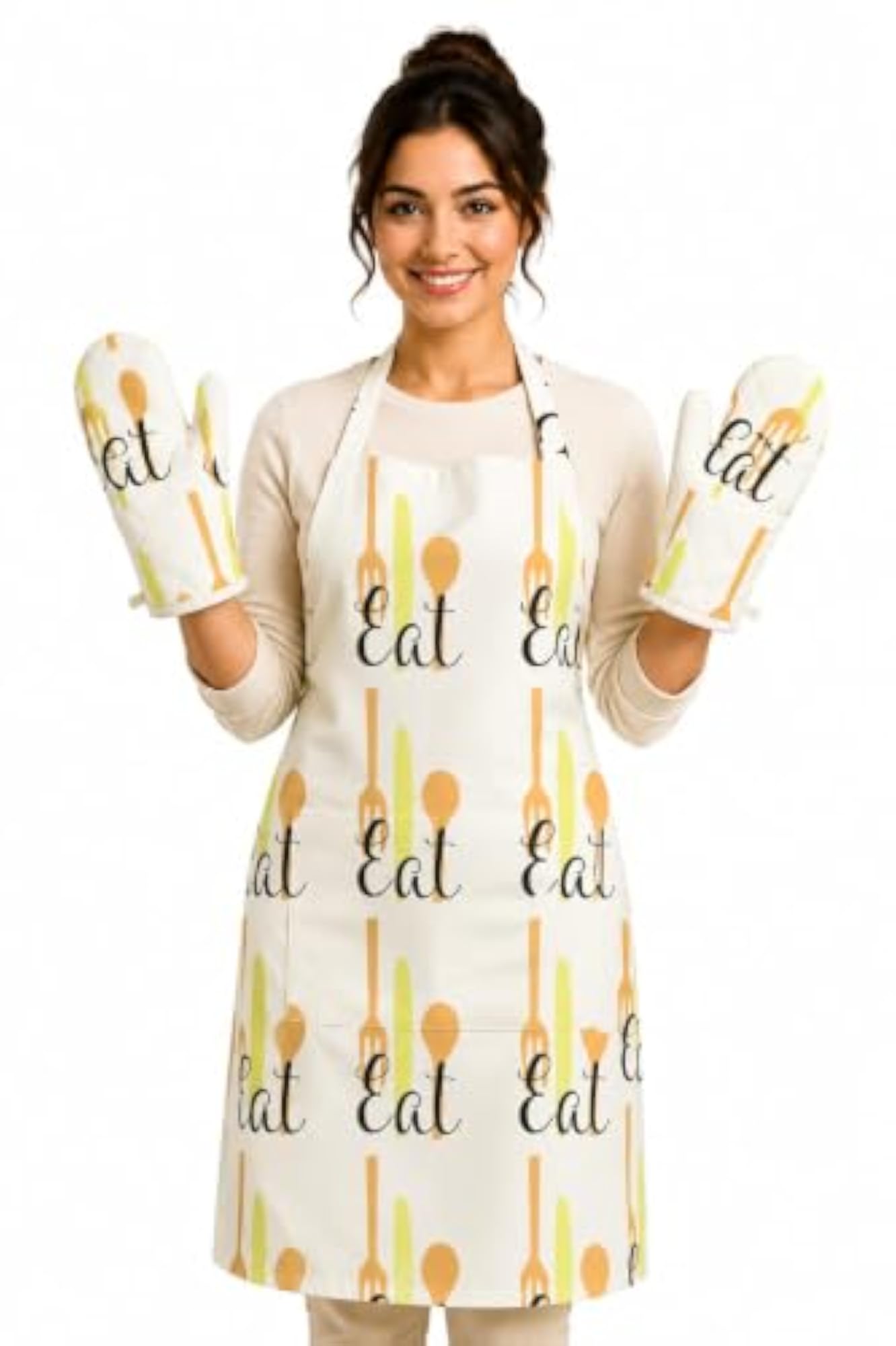 100% Cotton Kitchen Combo Set with Apron and Oven Gloves