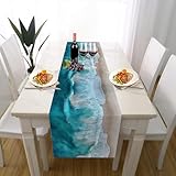 Küsten Strand Landschaft Tischläufer Sommer Waschbar, Natur Meereswellen Tischläufer für Einschulung Deko Couchtisch Küche Esstischv Partydeko Dekoration für Zuhause 40 x 240 cm
