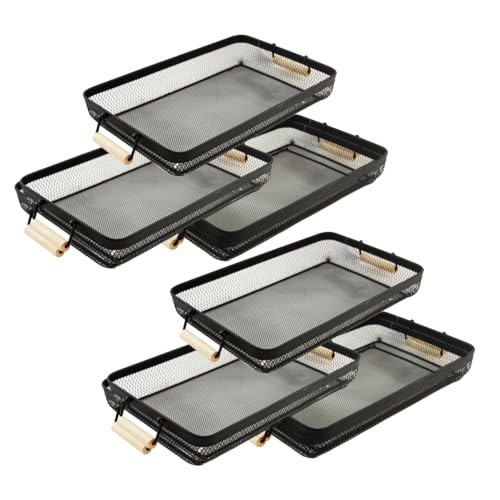 JUANIO Juego de 6 Archivadores, Bandejas Documentos Apilable de Escritorio, Clasificador Organizador Folios, Malla de Color Negro - Longitud 43 x Profundidad 26 cm