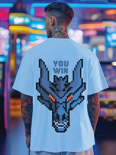 Image of Veirdo Pure Cotton Oversized Baggy Fit Drop Shoulder Stylish and Graphic Printed Round Neck Half Sleeves T-Shirt for Men (Available Color Options: Black, Green, Royal Blue, Lilac & Sky Blue)