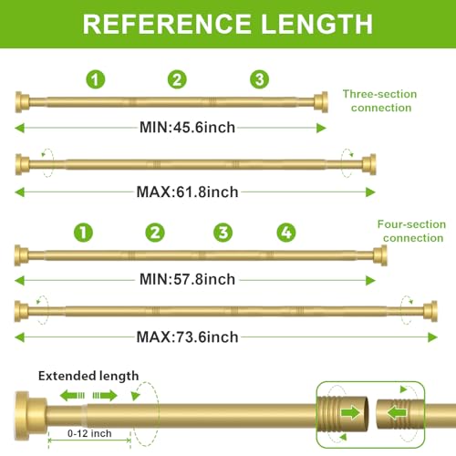 Image of Shower Curtain Rod 45 to 77 Inches Gold Tension Curtain Rod No Drilling Shower Tension Rod Adjustable Curtain Tension Rod Shower Rods for Bathroom,Windows