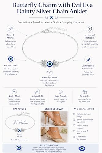 Image of High Trendz Evil Eye Anklet for Women & Girls | Silver Plated Nazar Charm Anklet | Adjustable Minimal Foot Jewellery | Gift for Birthday, Rakhi, Valentine