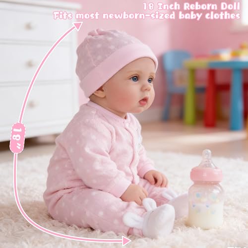 Image of EKOKIZ 18 Inch Reborn Baby Doll - Weighted Lifelike Newborn Girl with Soft Cloth Body, Vinyl Limbs & Rabbit-Themed Outfit, Realistic Hand-Painted Doll for Kids 3+ for Cuddling & Pretend Play