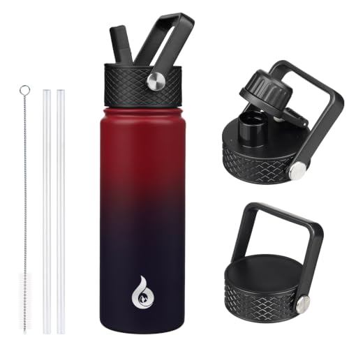 Image of BJPKPK Insulated Water Bottles with Straw Lid, 22oz Cold & Hot Thermo, Stainless Steel Metal Water Bottle with 3 Lids, Reusable Thermo, Cups, Mugs-Charming Red