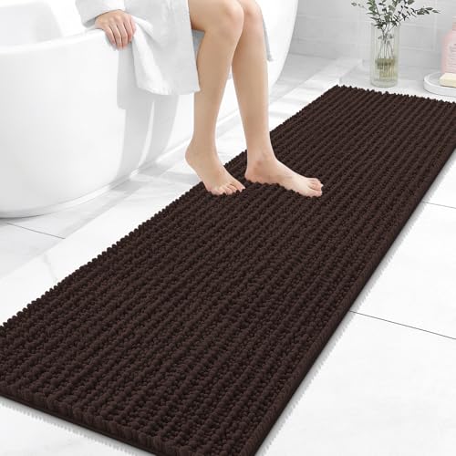 Image of OLANLY Long Bathroom Rugs Runner 59x20, Thick Soft and Absorbent Chenille Bath Mat, Non-Slip, Machine Washable Quick Dry Bath Rugs for Tub Shower Floor, Home Decor Accessories, Brown