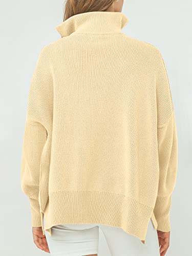 Image of ANRABESS Womens Oversized Quarter Zip Pullover Sweaters | Fall Fashion Outfits, Long Sleeve Slit Side, Baggy Loose Fit, 1 /4 Zip Lapel Collared, Ribbed Knit Soft Warm Winter Clothing