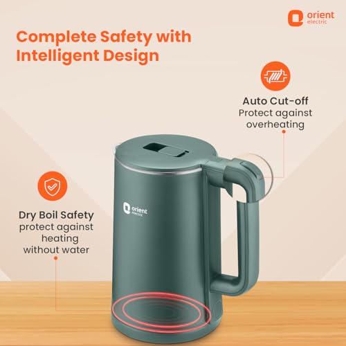 Image of Orient Electric Powerhot 1.5 L Electric Kettle | Cool Touch Body | Faster Heating | Auto Cut Off Mechanism | 360 Rotating Base | Green