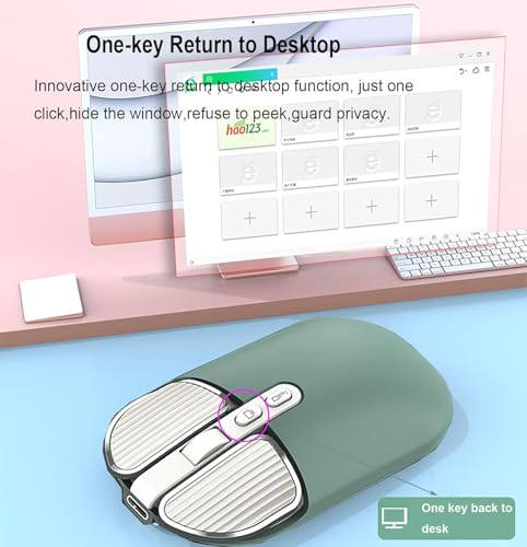 Image of KINGSTER Wireless Bluetooth Rechargeable Mouse - Silent Click, Dual Mode (BT 5.2 + 2.4GHz), Adjustable DPI (800 /1200 /1600), Ergonomic Design - for Laptop, PC, Mac (White & Multi-Color) (Sage Green)