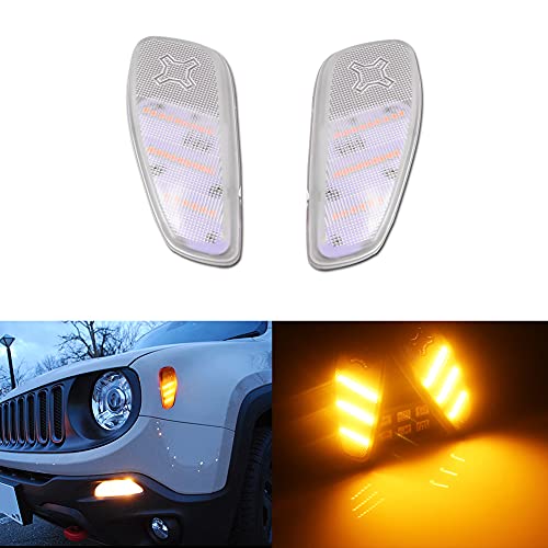 GTINTHEBOX Clear Lens Amber LED Lights By GTinthebox Side Marker Turn Signal Lamps Update Kit For Jeep Renegade 2014 2015 2016 2017 2018 2019,2 Pcs