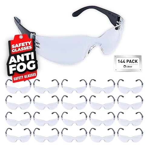 LIBUS Anti Fog Safety Glasses 144 Pack - ECO LINE Clear Z87 Safety Glasses for Men and Women, ANSI Z87.1 Impact & Scratch Resistant Wraparound Lens, Lightweight Bulk Work Eye Protection