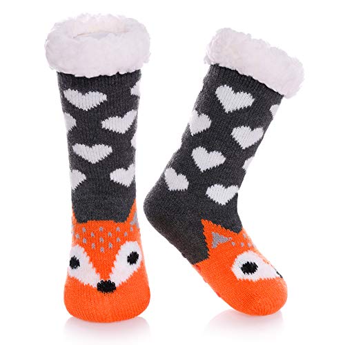 Yebing Kids Boys Girls Slipper Socks Cute Animal Fuzzy Winter Warm Fleece Lining Christmas Socks With Grippers