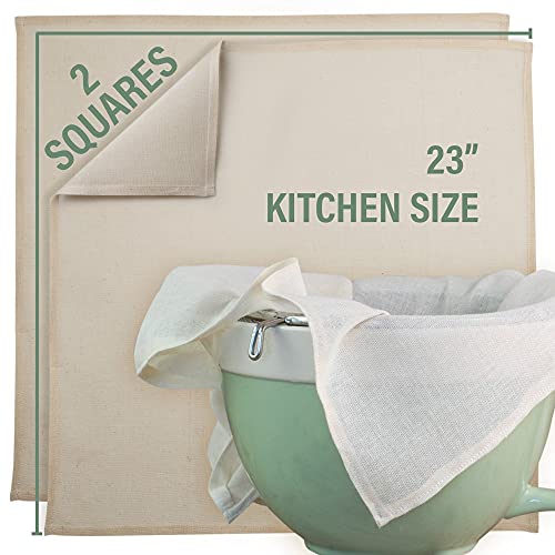 Image of Organic Unbleached Cotton Cheesecloth - GOTS Certified Reusable Hemmed Muslin Straining Cloth for Cooking & Kitchen, 2 Squares, 23 inch x 23 inch (58 x 58 cm)