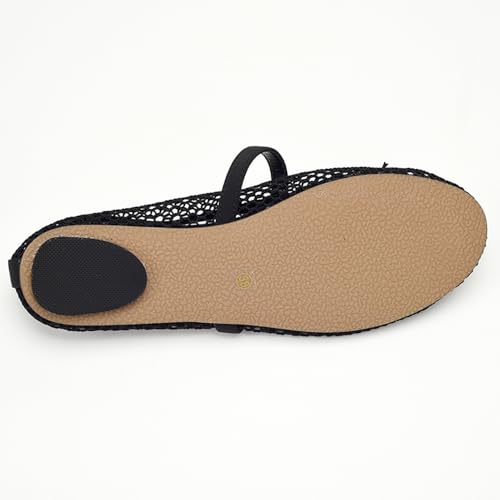 Mesh Mary Jane Flats for Women Shoes Dressy Comfortable Trendy Summer Fishnet Black Ballet Flats with Strap4