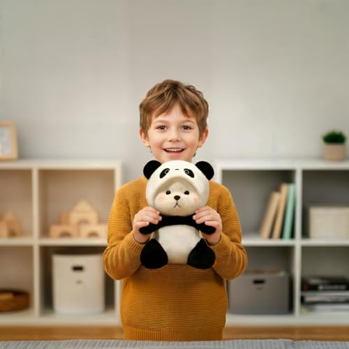Image of Cartoon Plush Cross-Dressing Teddy Bear Plush Toy, Cute Teddy Bear with Removable Stitchhat (Black Panda, 11 inch / 0.5 lb)