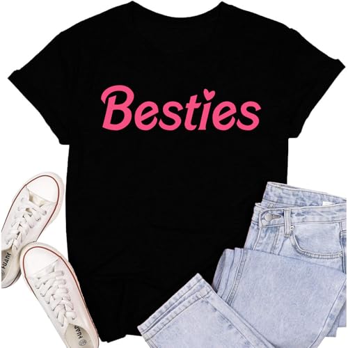 SUWATOIN Womens Best Friend Shirt Besties Heart T-Shirt Friends Matching Tee Tops Black
