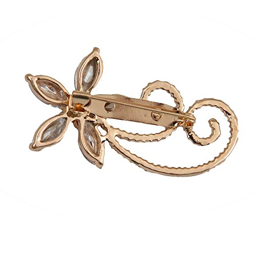 Elegant Silver Floral Brooch Pin Sparkling Crystal