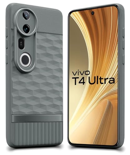 Image of WOW IMAGINE Back Cover for Vivo T4 Ultra with Hexa Cube Design | Ultra Slim Soft Rubberised Case | Inner Velvet Fabric | Matte Silicone Flexible Mobile Case | Camera Protection - Olive Green