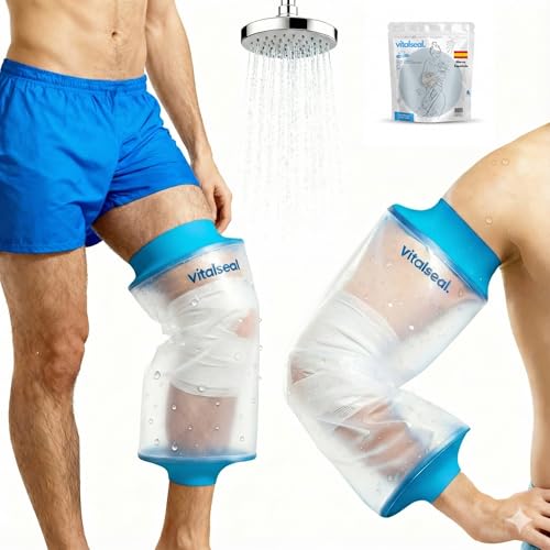 vitalseal - Protector Picc Brazo Grande XL Impermeable Ducha, Funda Vendaje Rodilla, Cubre Vendaje Catéter, Adaptable, Manguito Reutilizable Heridas Quemaduras Tatuajes (PICC XL/Rodilla)