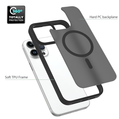 Image of Glassology Silicon Case for iPhone 15 pro Max Frosted Magnetic Case - Matte Translucent TPU+PC Shockproof & Anti-Scratch Phone Cover with N52 Magnet Black