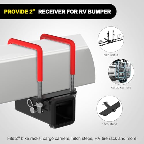 Image of Nilight 2 Inch RV Bumper Hitch Receiver with Hitch Pin Fits 4-4.5 inch Beam, 200Lbs Tongue Weight Capacity Adapter, Travel Trailer Rear Bumper, Fit for Camper Bike Racks Cargo Carrier Car