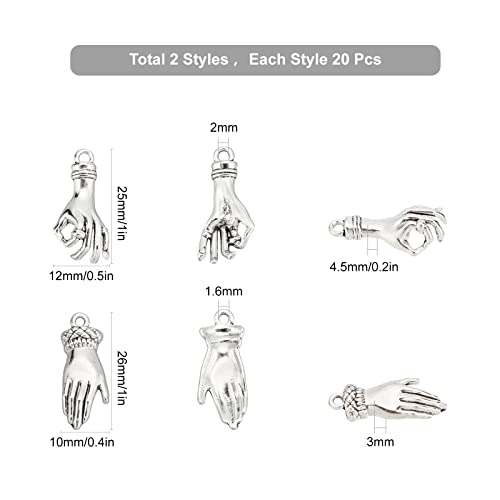 SUNNYCLUE 1 Box 40Pcs 2 Styles Antique Silver Hand Pendant Mini Alloy OK Gesture Vintage Charms Bulk Tibetan Style Fingers Lucky Pendants for Jewelry Making Charms Bracelets Findings - Image 2