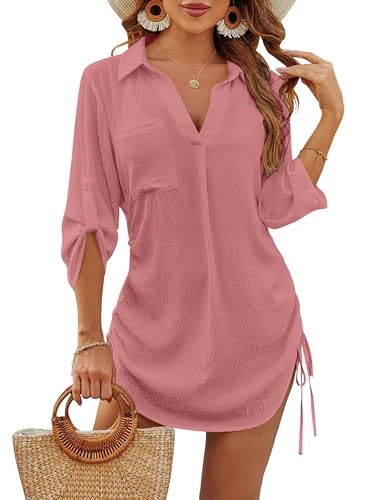 Image of Blooming Jelly Womens Bathing Suit Cover Ups Bikini Swimsuit Coverup Drawstring Beach Dress Shirt