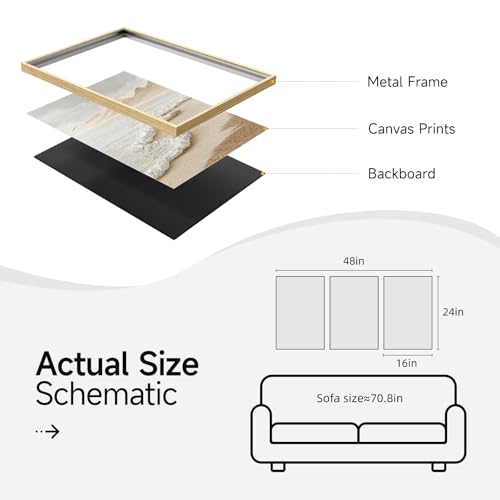 Framed Boho Beach Coastal Wall Art for Living Room, Large Neutral Abstract Coastal Canvas Artwork for Walls, 3 Piece Minimalist Ocean Picture Print for Living Room Bedroom Kitchen Wall Decor, 16x24 In - Image 7