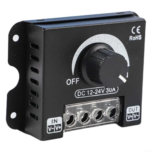 Regulador de carcasa de aluminio, controlador de atenuación de luz de tira LED, 12 V – 24 V CC 30 A de un solo canal para regulador PWM con perilla ajustable