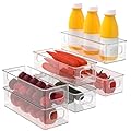KAVDNAE Set of 6 Refrigerator Pantry Organizer Bins - Stackable Fridge Organizers with Handles for Pantry, Freezer, Kitchen, Countertops, Cabinets - Clear Plastic Food Storage Bins