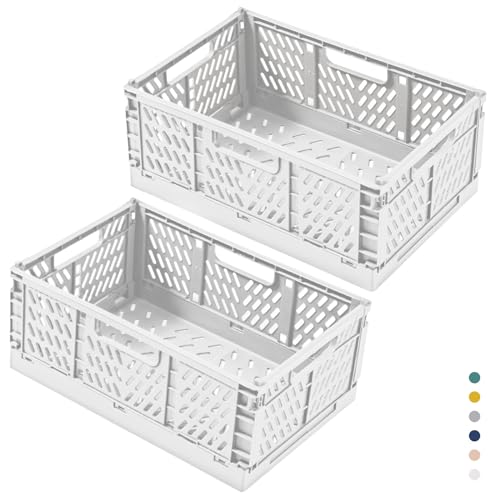 hautllaif 2 Stück Faltbare Kunststoff Aufbewahrungsbox, Einkaufskiste Klappbar, Stabil Klappboxen Faltbar für Küche, Büro, Schlafzimmer, Schrank, Schublade (Weiß, 42.5*28.5*16.5)