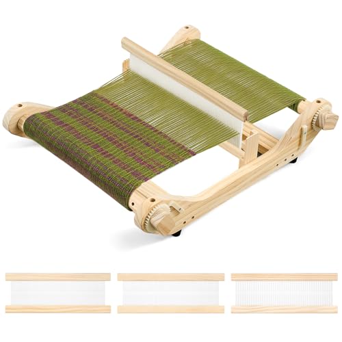 Threlaco 12 Inch Weaving Rigid Heddle Loom Kit Multi Craft Wooden Weaving Loom with Heddle Shed Stick Threads Warping Frame with Pegs and Yarn Stand for Adults Beginners Handcraft DIY Art Crafts