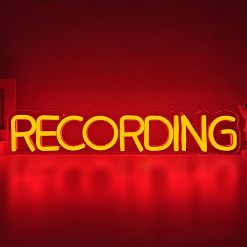 RECORDING Neon Sign Music Neon Light Sign for Wall Decor USB Powered Light Up Stuio Sign for Recording Room Live Music Room Stuio LED Neon Lights Audiophile LED Sign Gifts
