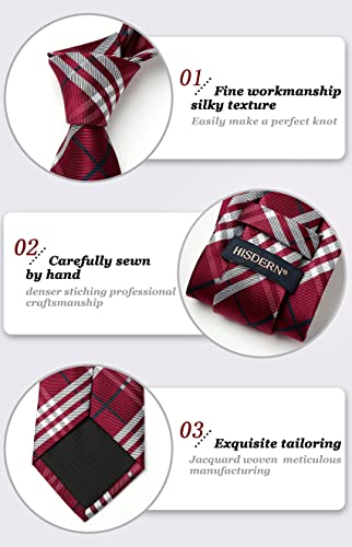 Image of HISDERN Mens Ties Plaid Tie and Pocket Square Set Classic Woven Formal Checkered Neckties & Handkerchief Wedding Party