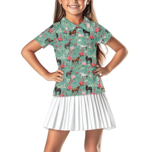 DISNIMO Girls Short Sleeve Polo V-Neck Golf Tennis Shirts Collared Shirts