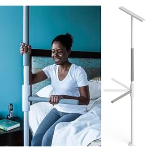 HEALTHCRAFT SuperBar, Floor to Ceiling Grab Bar (8FT), Universal Safety Transfer Pole with Anti Slip Adjustable Handle (16″) – Shower, Bathroom & Home Fall Prevention for Seniors – Tension Mounted